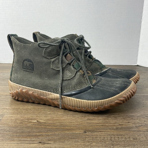 SOREL Women’s Green, Black Out N About Mid Camo Ankle Waterproof Boots, sz 9.5 - Picture 4 of 11